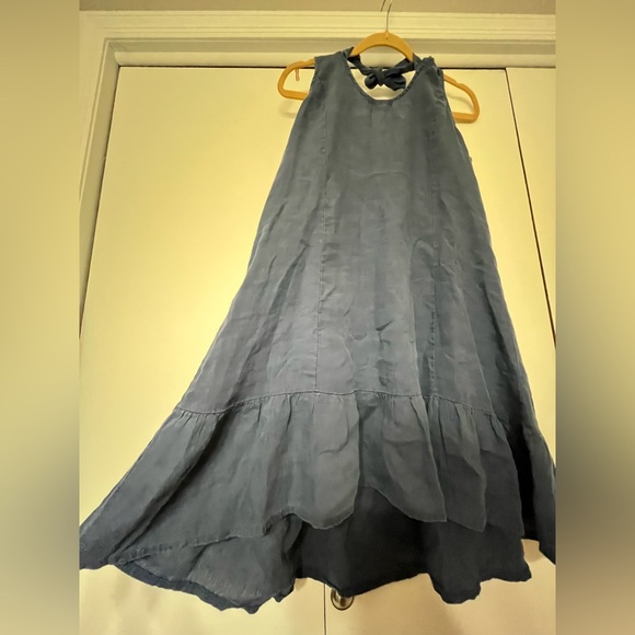 Terzo Millennio 100% Linen Made in Italy Dark Blue High-Low Dress - Picture 2 of 9
